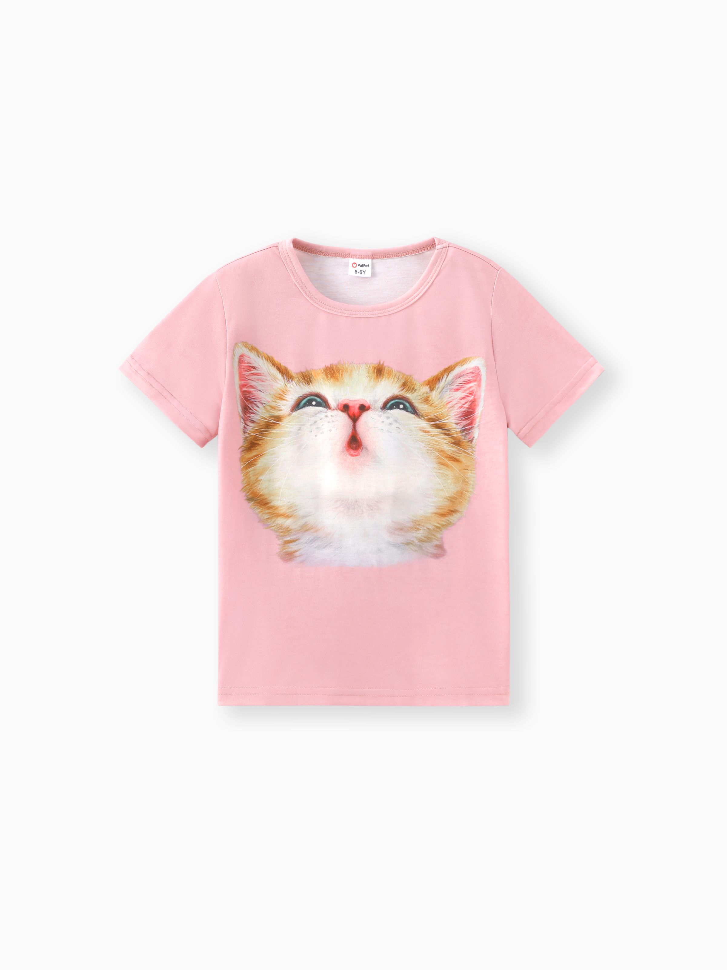 playera de manga corta con estampado de gato lindo para niña