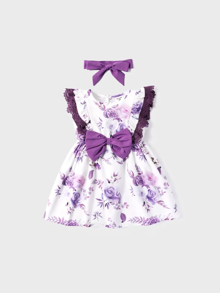 Toddler Girl 2pcs Sweet Floral Print Dress and Headband Set