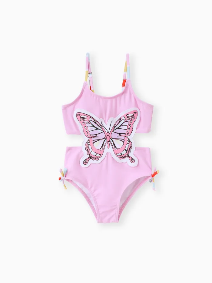 Traje de baño Sweet Butterfly Toddler Girl - 1pc Traje de baño de poliéster y spandex con patrón animal