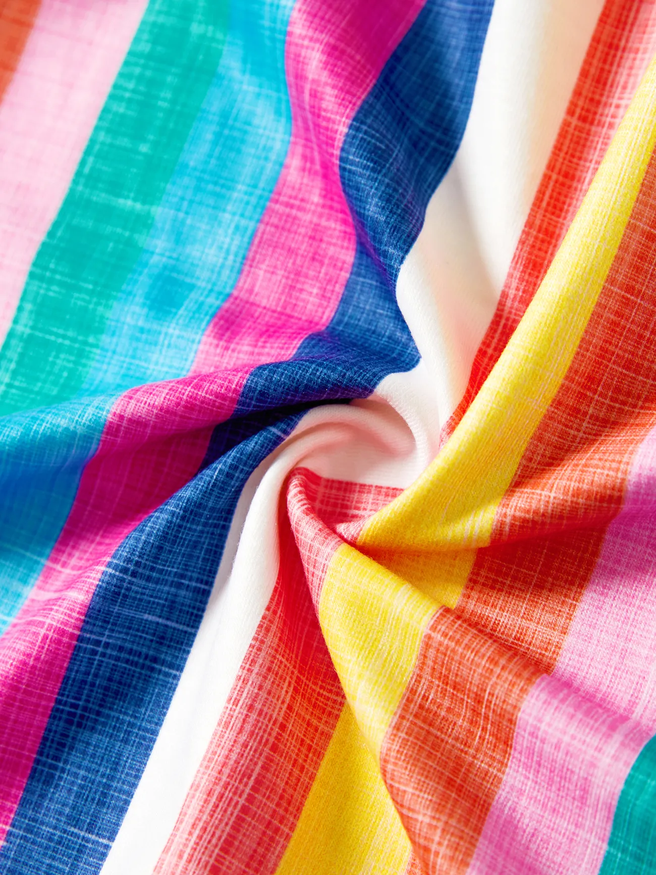 Girl - Family Matching Multi-Color Stripe T-shirt and Ruffle Hem Button Strap Dress Sets - COLOREDSTRIPES - image 11