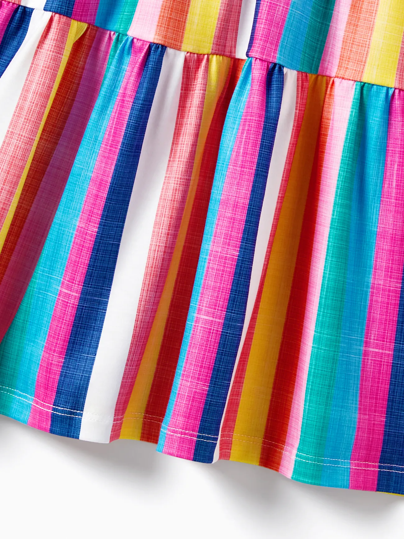Women - Family Matching Multi-Color Stripe T-shirt and Ruffle Hem Button Strap Dress Sets - COLOREDSTRIPES - image 5