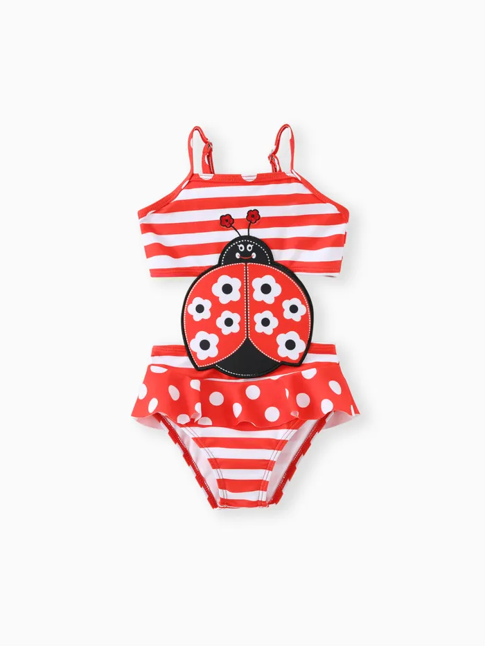 Maillot de bain à volants coccinelle rouge enfantin pour bébé fille