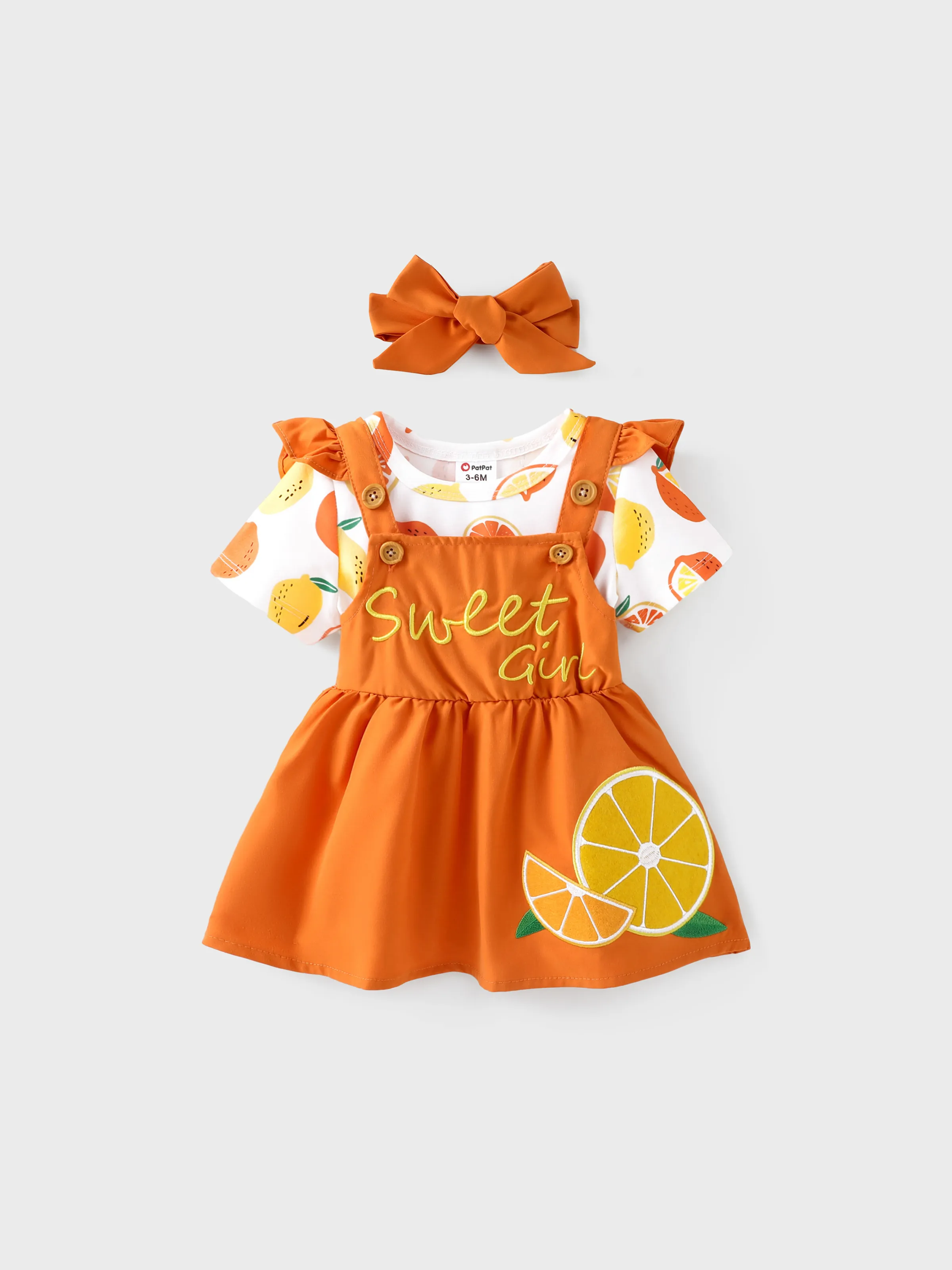 

Baby Girl 2pcs Fruit Embroidered Flutter Sleeve Dress and Headband Set