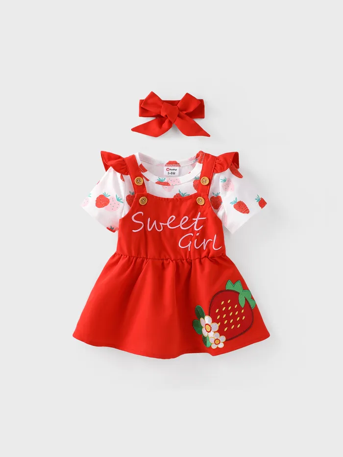Baby Mädchen 2pcs Obst bestickt Flatterärmel Kleid und Stirnband Set