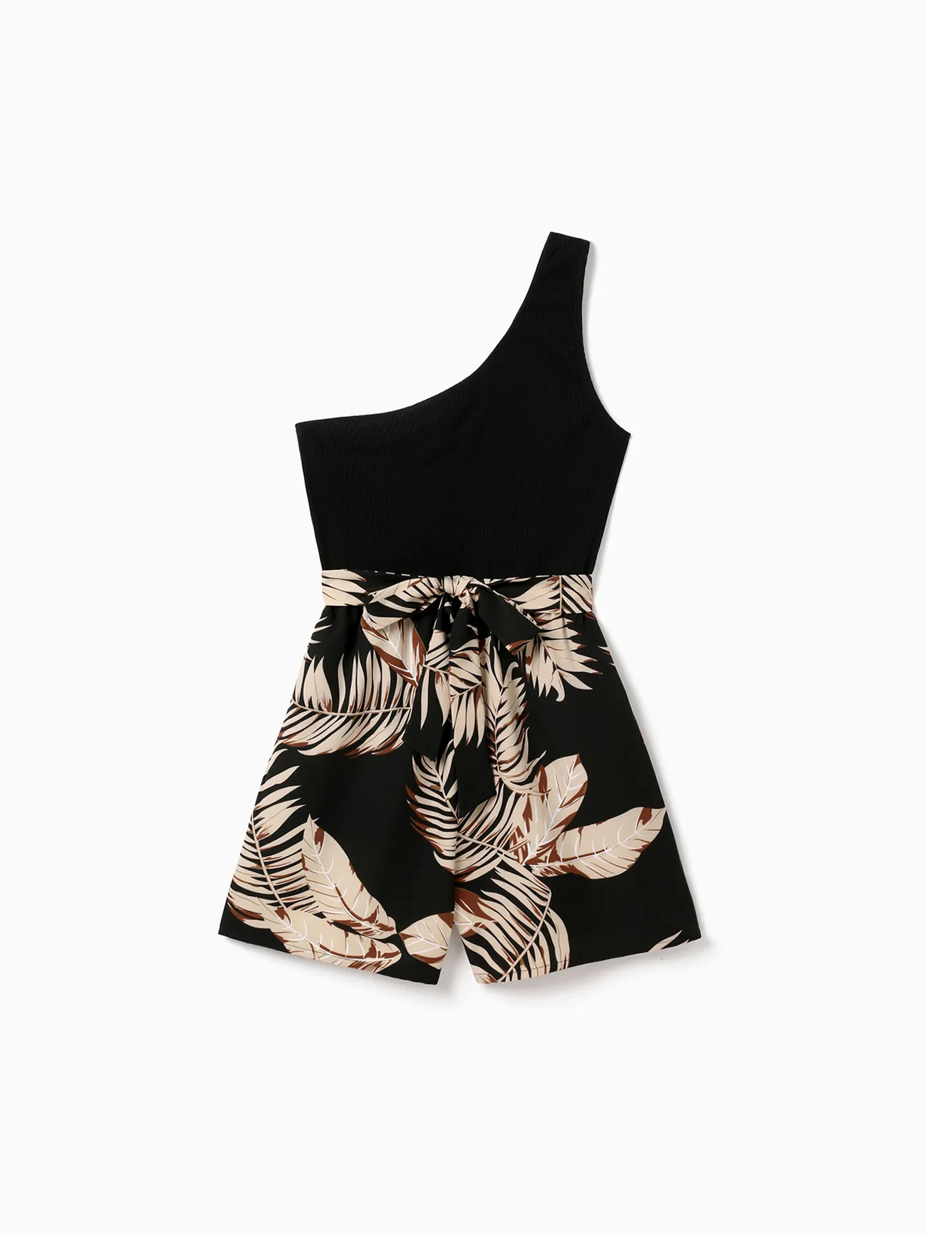 

Mommy and Me One-Shoulder Leaf Printed Romper with Pockets