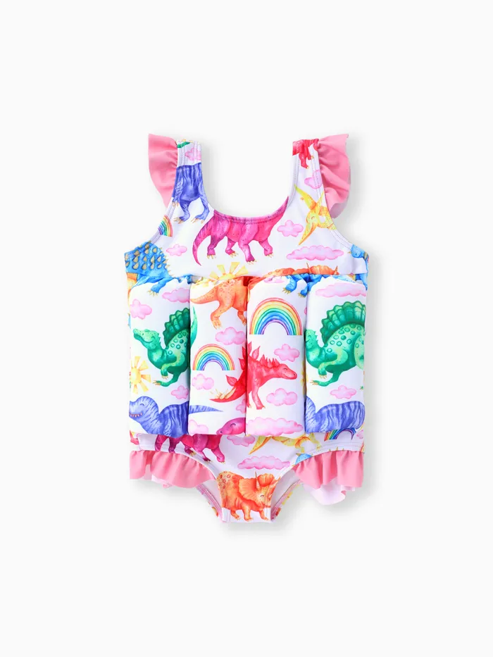 Girl's Dinosaur Flutter Sleeve Swimsuit, 1pc, Polyester/Spandex, Regular, for Baby Swimwear