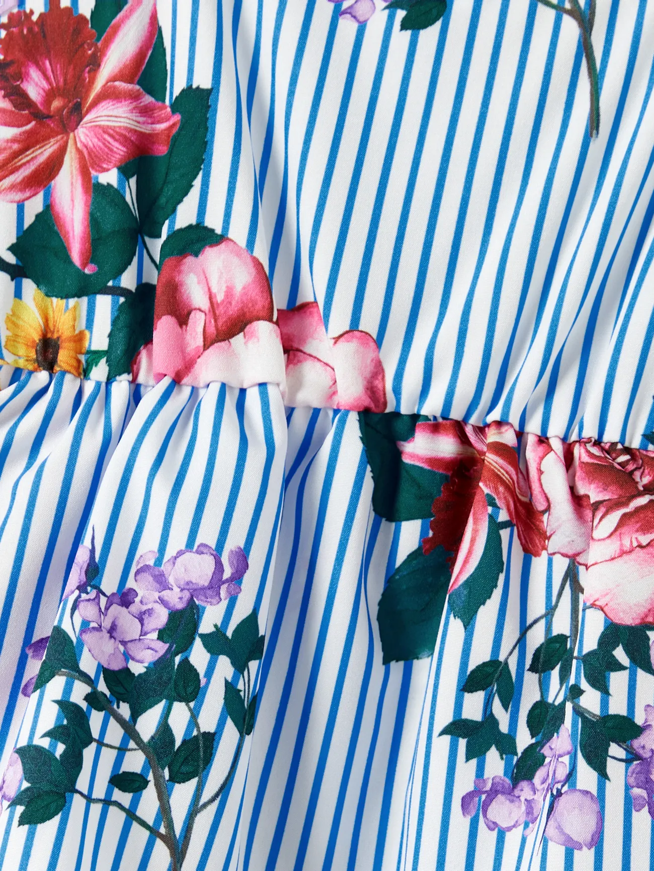 Baby Girl - Family Matching Resort Wear - Denim Blue Shirt and Floral Print Shirred Dress - DENIMBLUE - image 13