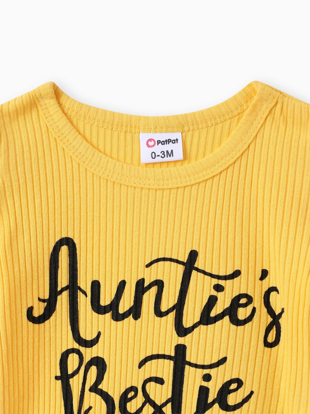 Yellow - 3pcs Baby Girl 100% Cotton Belted Ripped Denim Skirt and Letter Print Ribbed Flutter-sleeve Romper & Headband Set - image 4