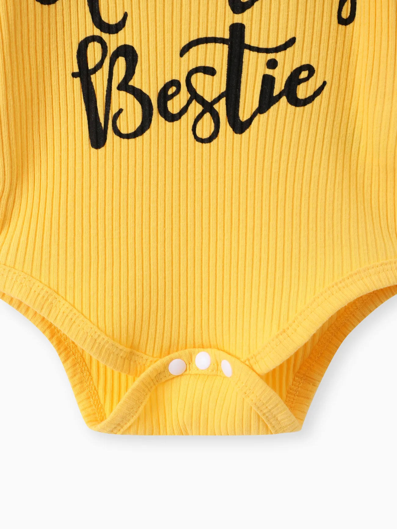 Yellow - 3pcs Baby Girl 100% Cotton Belted Ripped Denim Skirt and Letter Print Ribbed Flutter-sleeve Romper & Headband Set - image 5