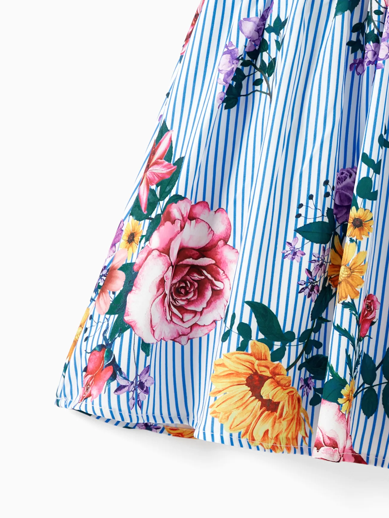 Girl - Family Matching Resort Wear - Denim Blue Shirt and Floral Print Shirred Dress - DENIMBLUE - image 9