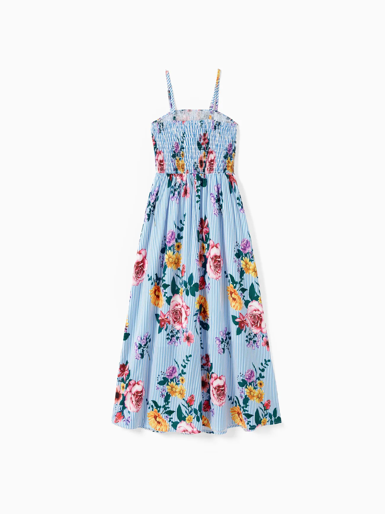 Women - Family Matching Resort Wear - Denim Blue Shirt and Floral Print Shirred Dress - DENIMBLUE - image 3