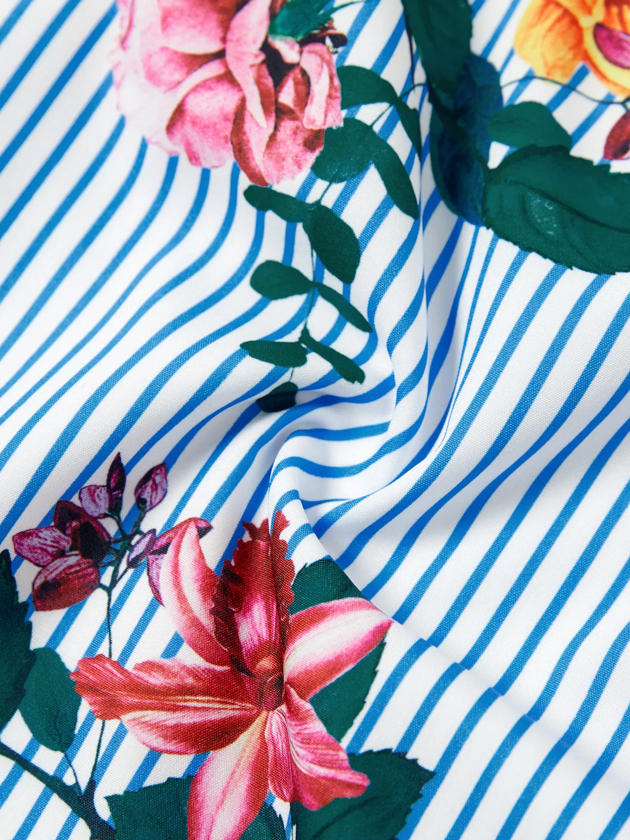 Girl - Family Matching Resort Wear - Denim Blue Shirt and Floral Print Shirred Dress - DENIMBLUE - image 10