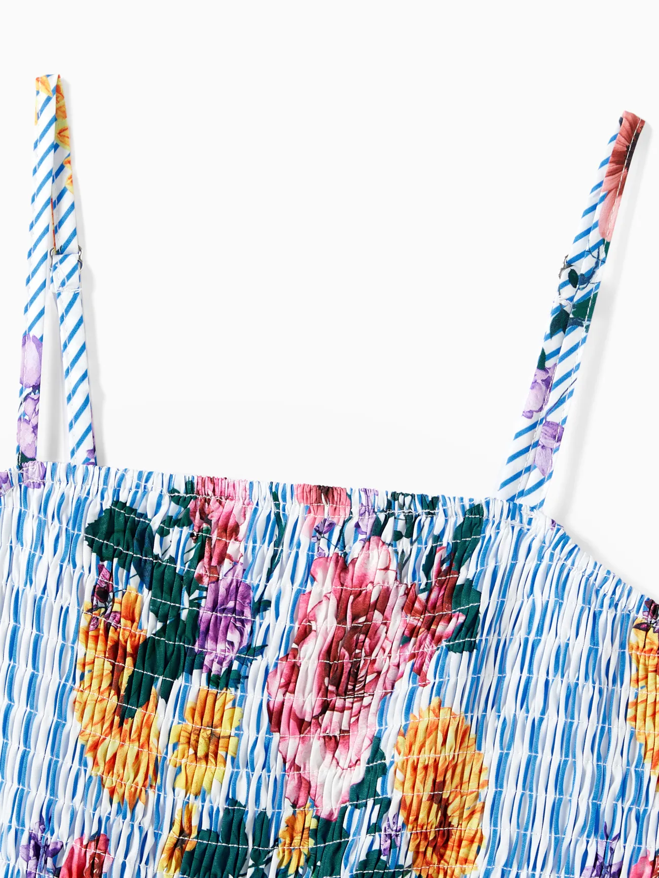 Women - Family Matching Resort Wear - Denim Blue Shirt and Floral Print Shirred Dress - DENIMBLUE - image 4