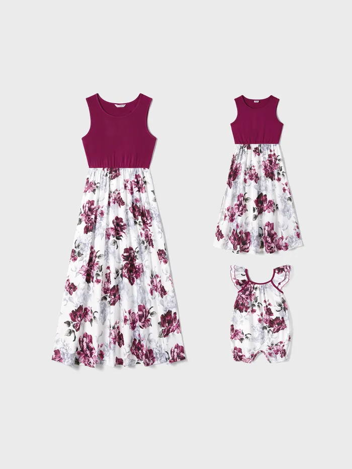 Mommy and Me Floral Panel Tank Dresses