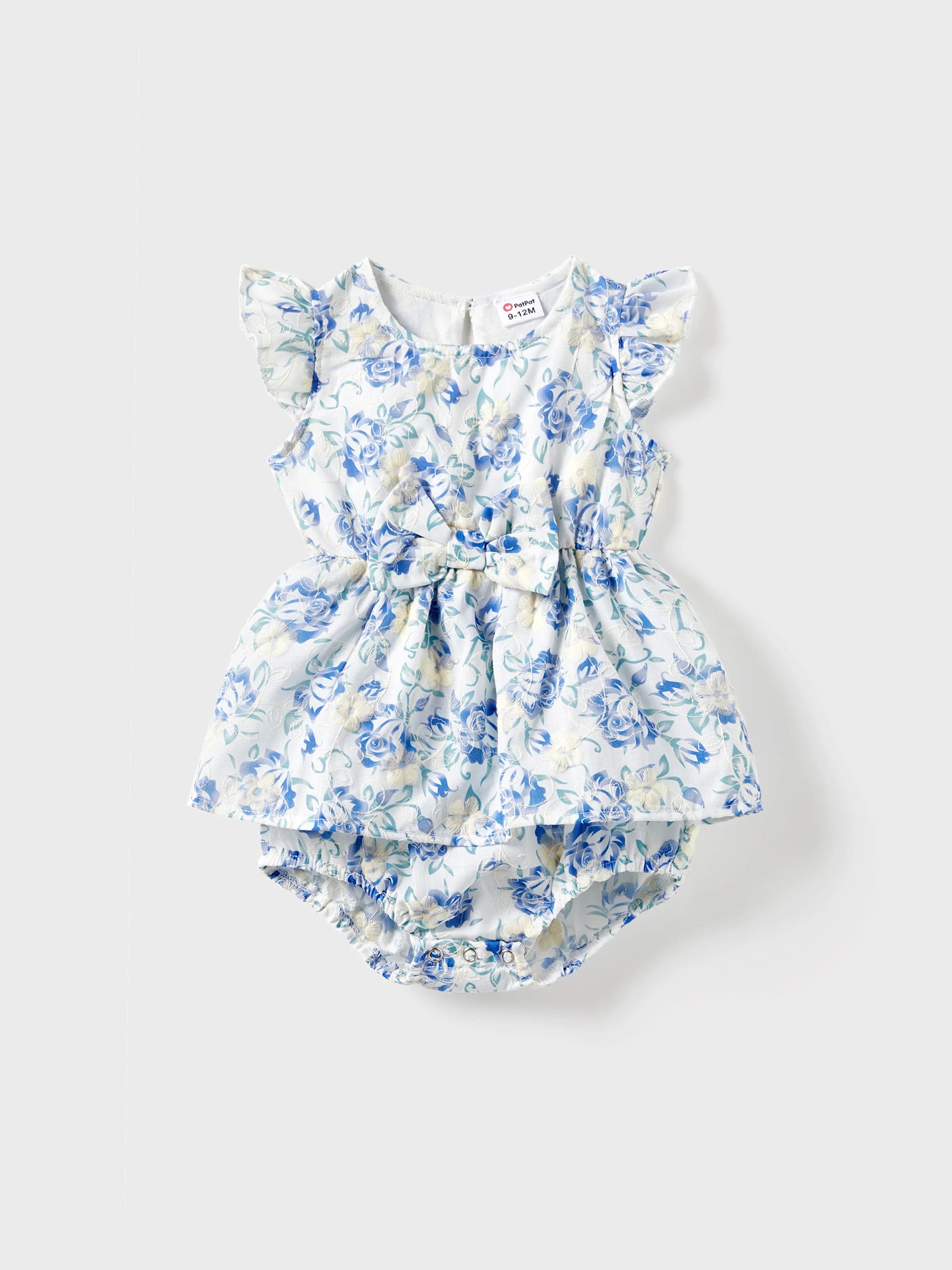 

Mommy and Me Blue Floral Flutter Sleeves Ruffle Hem Belted Dress