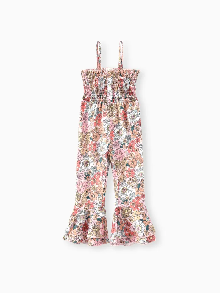 花卉喇叭邊緣女孩連身褲 - 100% 聚酯纖維 - 甜美風格