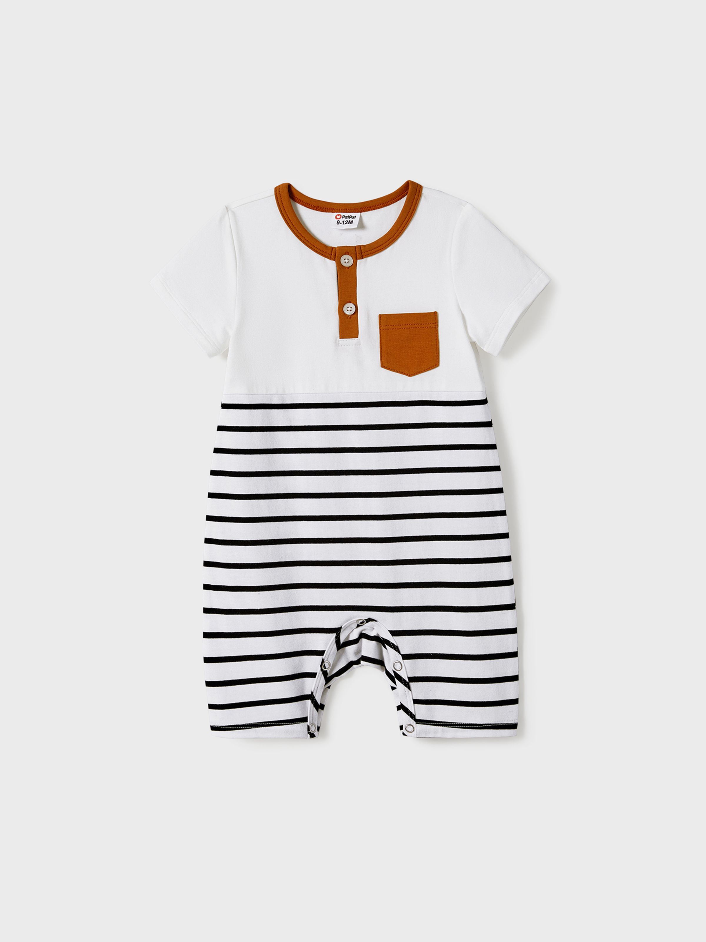 

Family Matching 95% Cotton Stripe Asymmetrical Hem Short-sleeve Dresses and Stripe Panel T-shirts Sets
