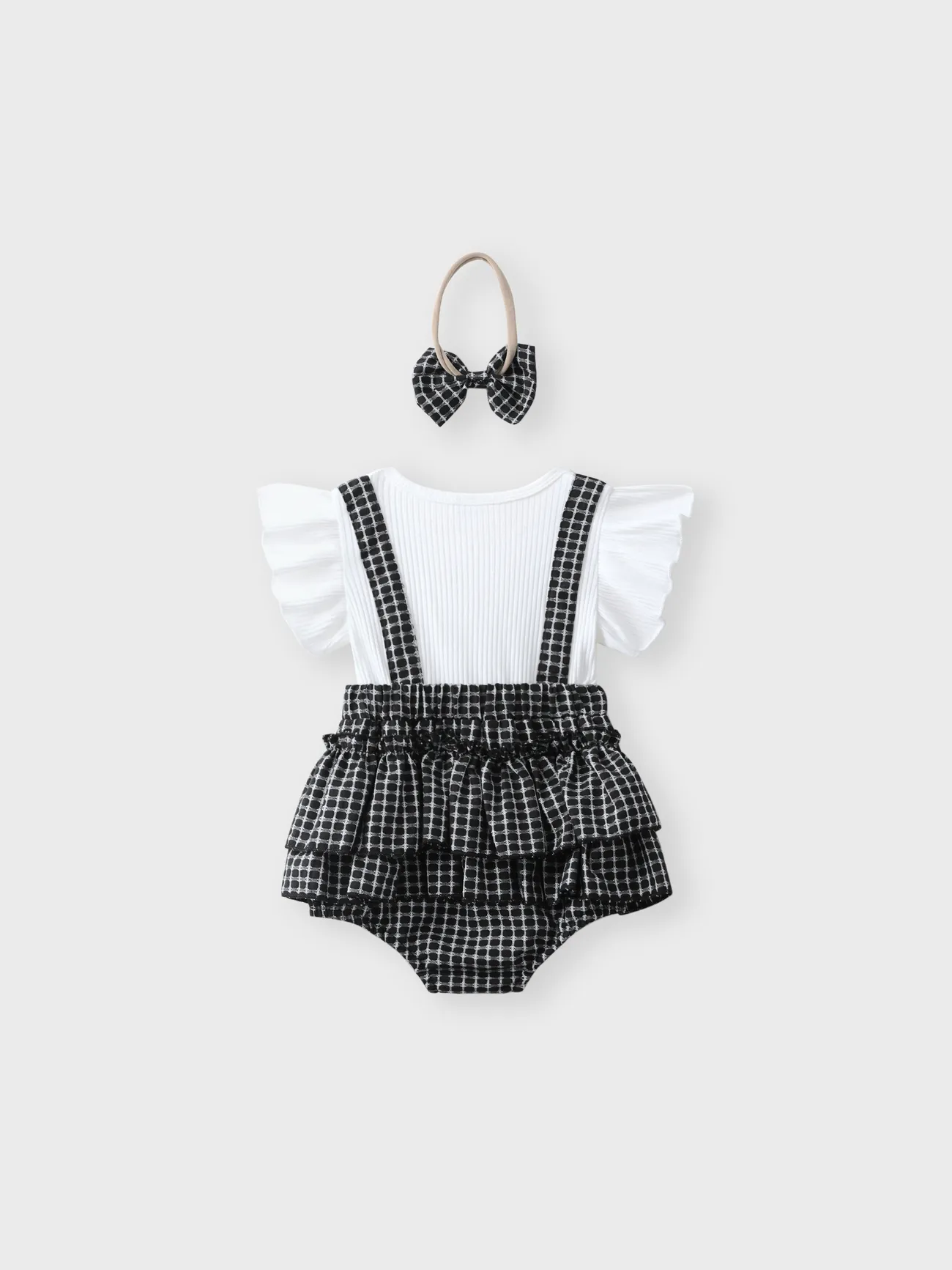 Negro - Little CoCo & Gentlemen - Pelele de Bebé Niña Bowknot Grid con volantes y diadema - image 7