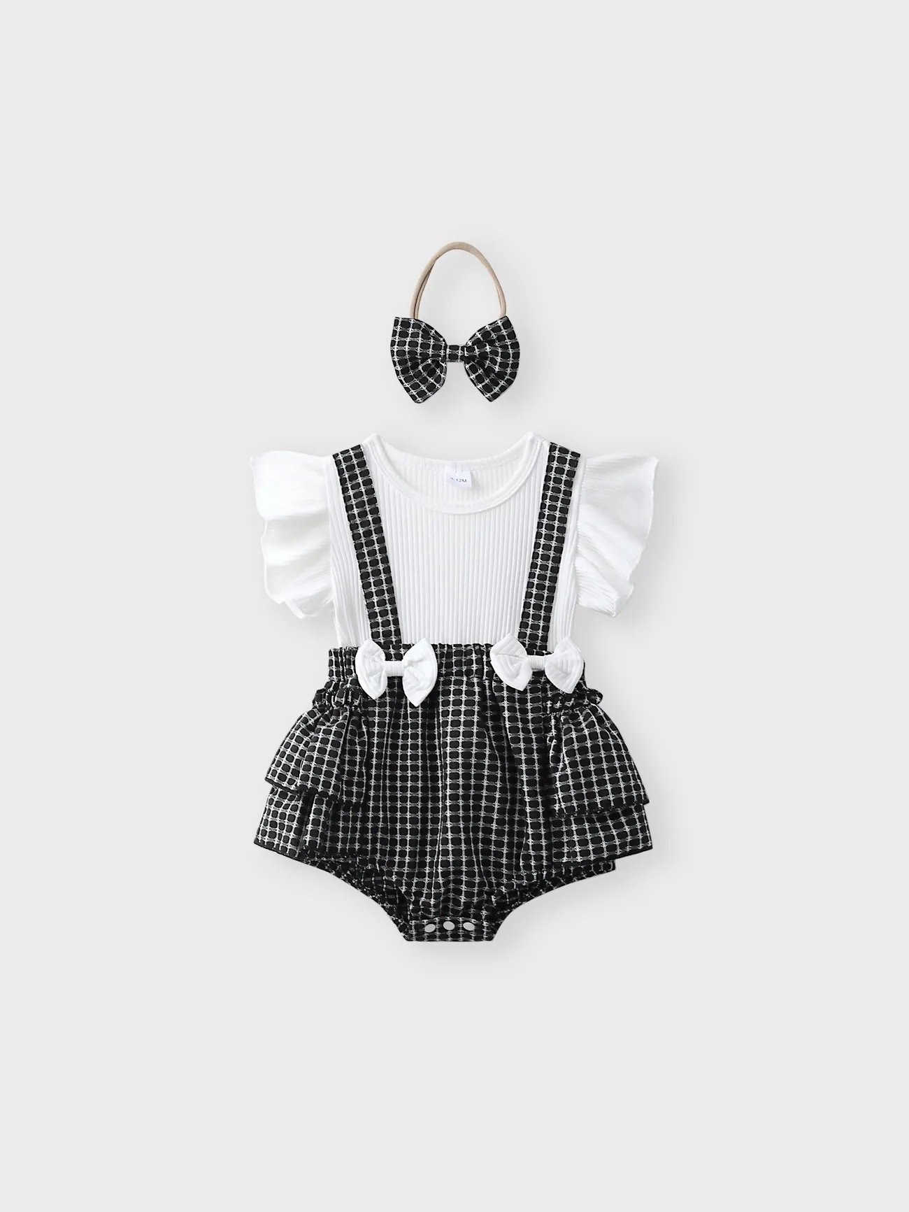 Negro - Little CoCo & Gentlemen - Pelele de Bebé Niña Bowknot Grid con volantes y diadema - image 2