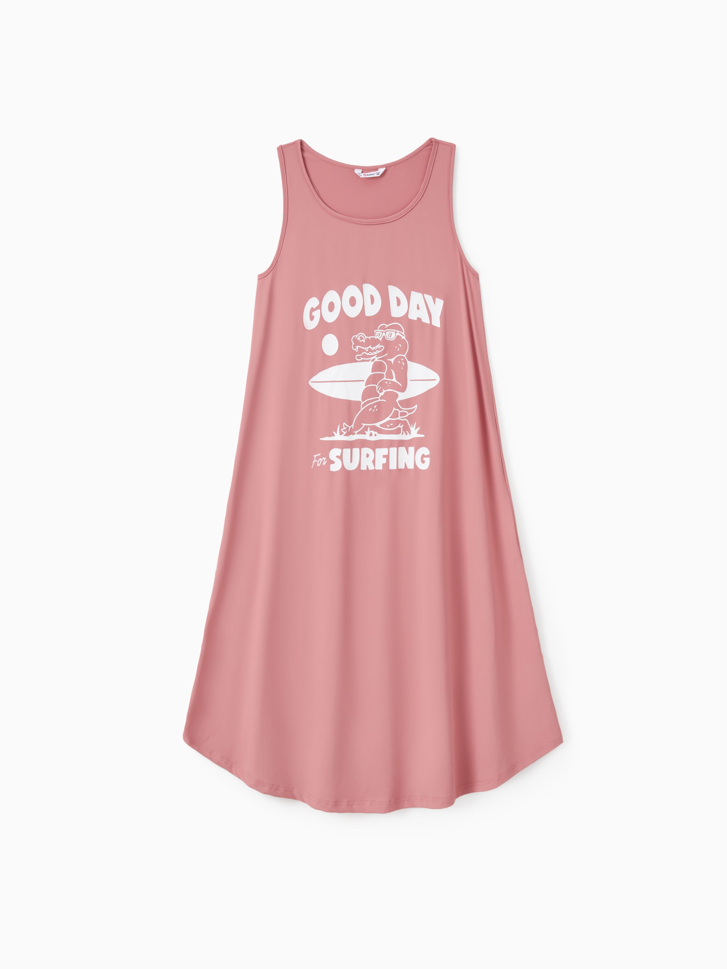 

Quick-Dry Mommy and Me Sleeveless Surfing Dress with Crocodile Graphic – Perfect for a Good Day on the Waves