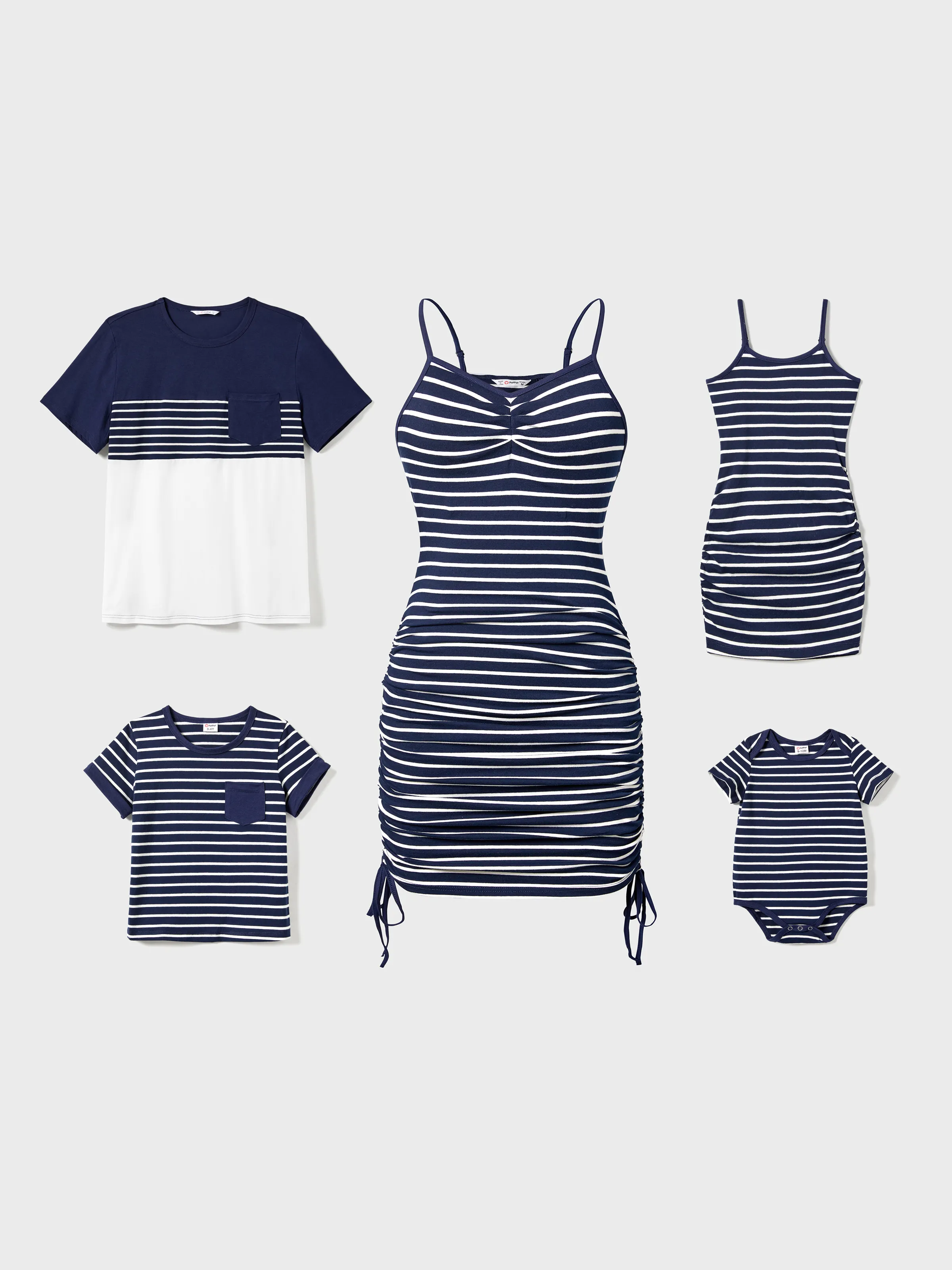 Family Matching Color Block Tee and Stripe Bodycon Strap Dress Sets