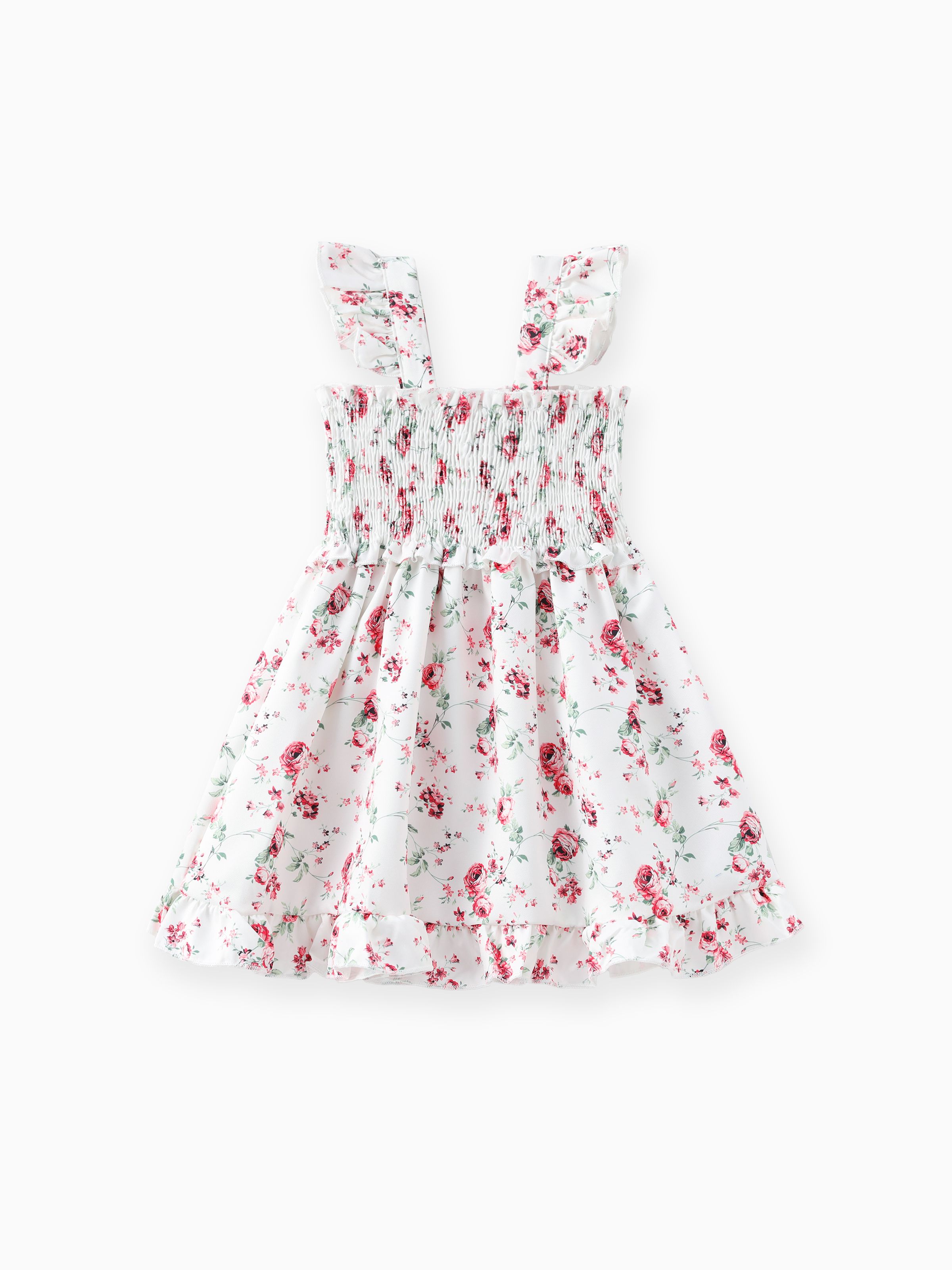 

Toddler Girl Sweet Floral Print Smocked Sleeveless Dress