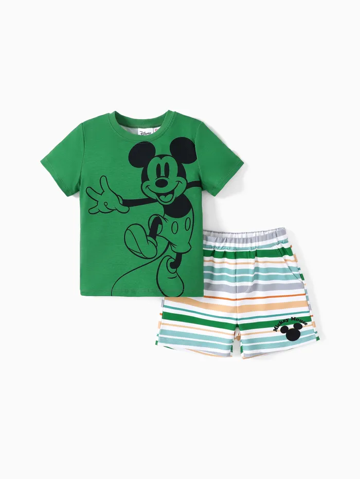 Disney Mickey and Friends 2pcs Toddler Boy/Girl Naia™ Character All-over Stripped Print Tee and Shorts Set