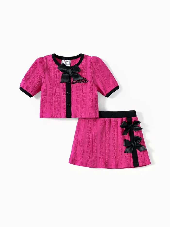 Barbie Toddler/Kids Girls 2pcs Tweed Bowknot Dress Set
