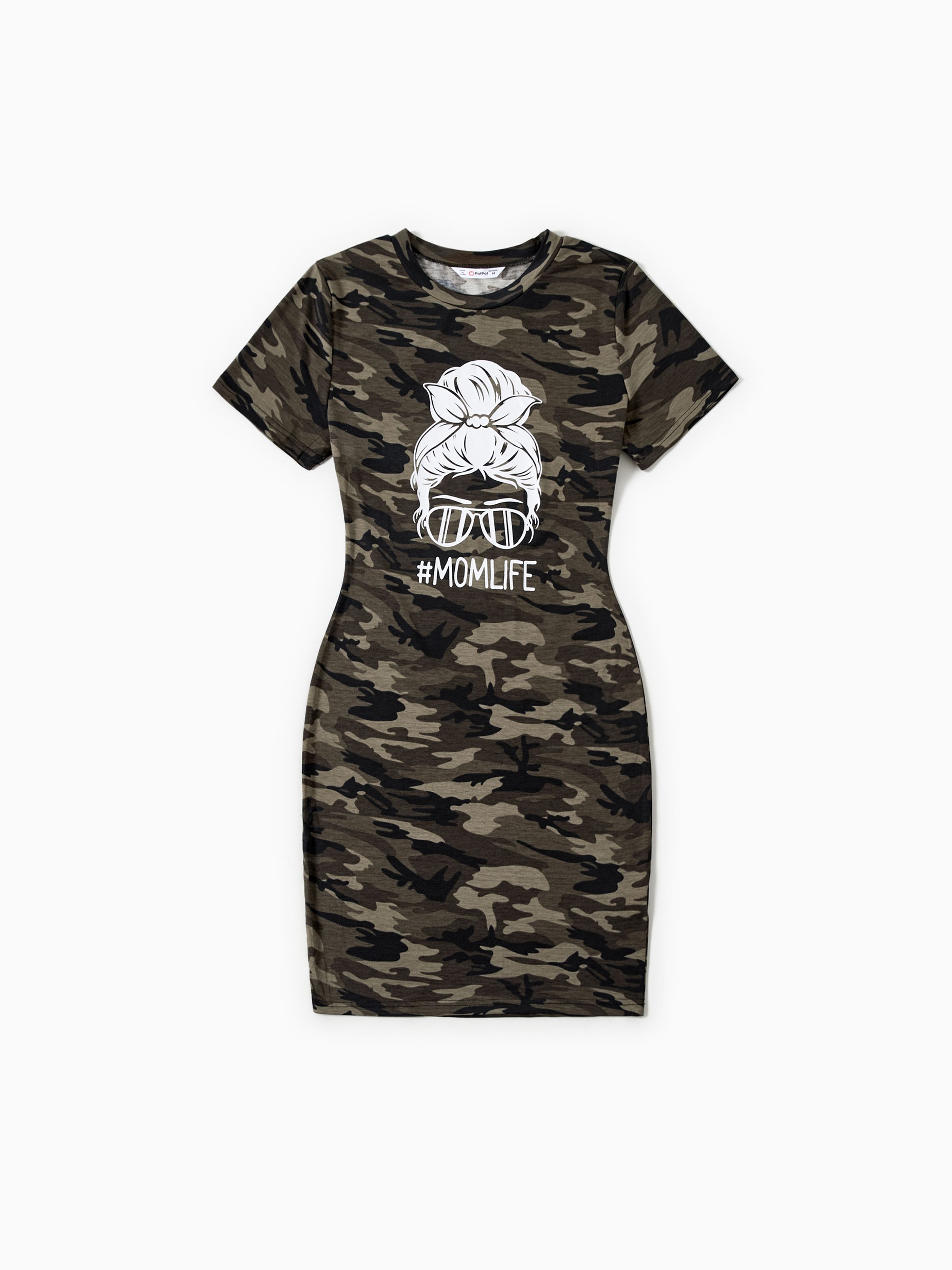 

Family Matching Portrait Printed Camo Tee and Bodycon Dress Sets