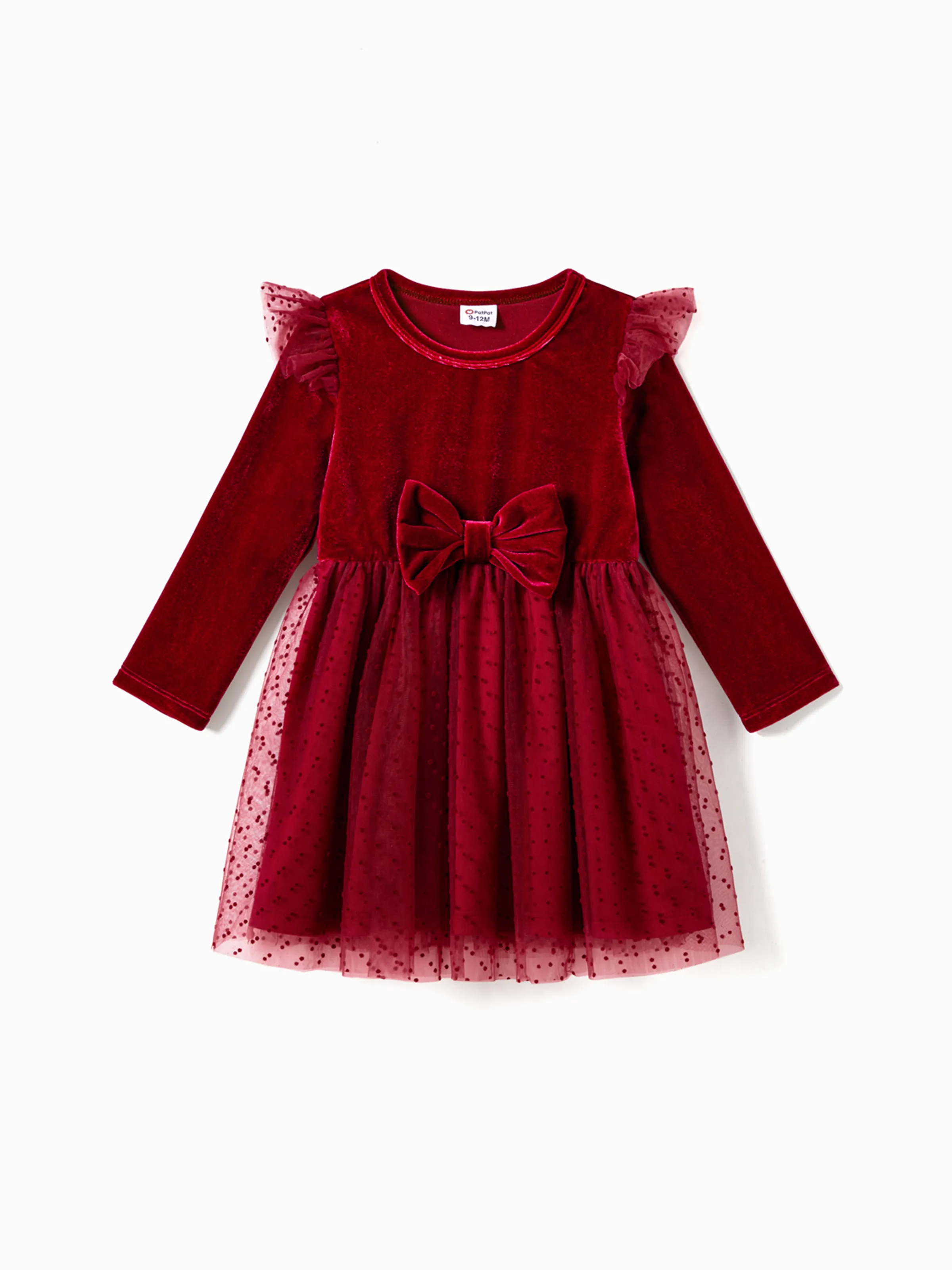 

Christmas Family Matching Long Sleeve Color-block Tops & Velvet Dresses Sets