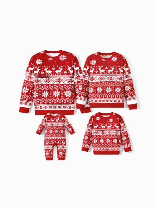 Matching Christmas Sweatshirts Red -  Reindeer Pattern