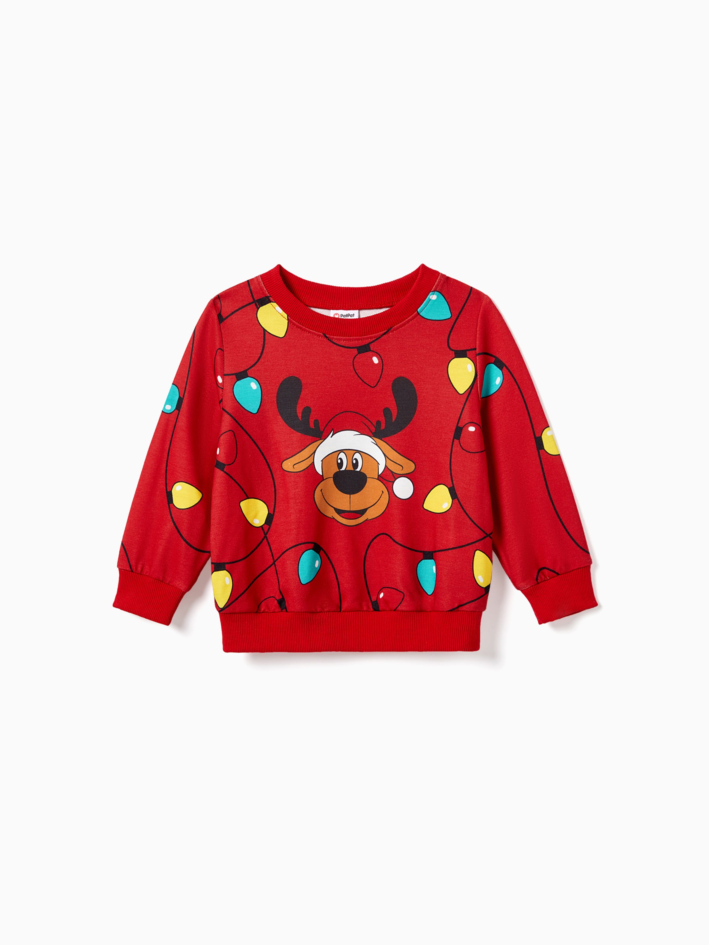 

Christmas Family Matching Cartoon Reindeer & Lightbulb Print Long Sleeves Tops