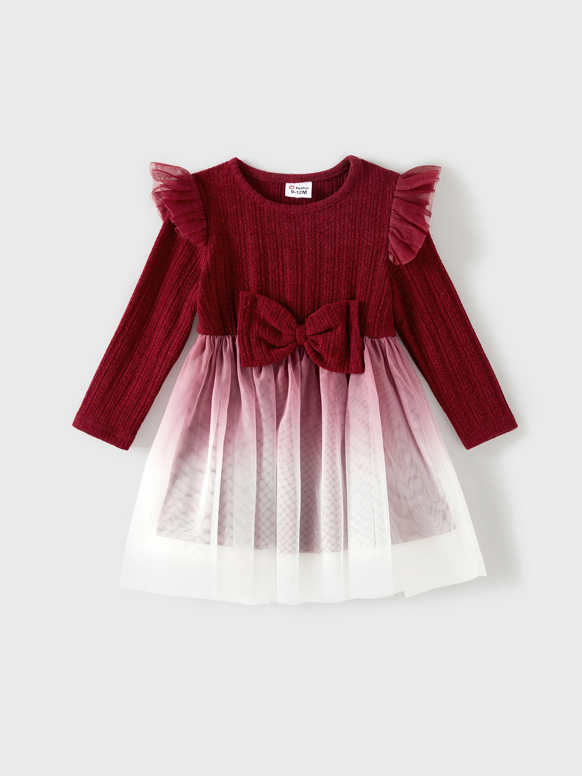 

Family Matching Color-block Tops and Flutter Mesh Dresses Sets