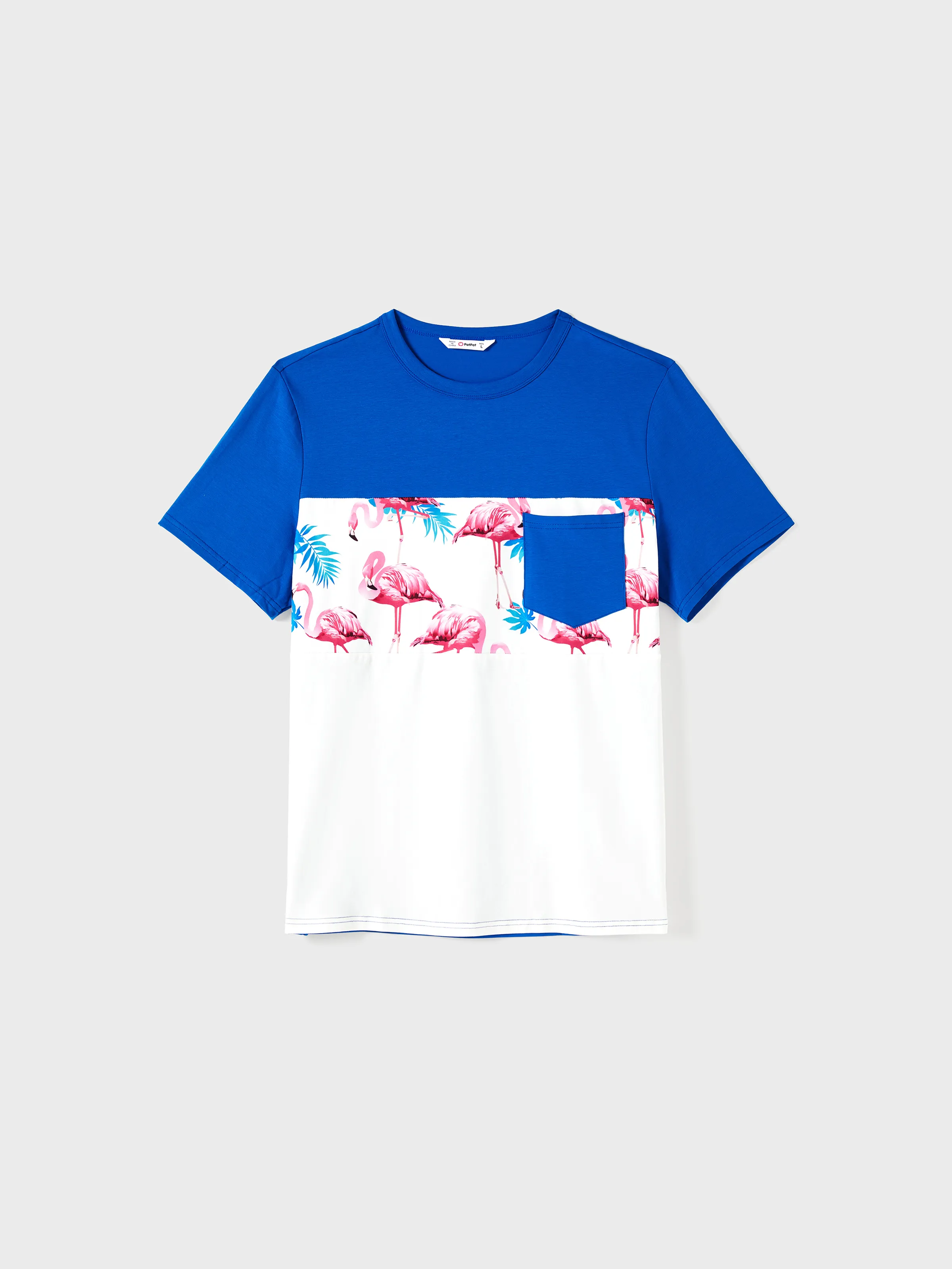 

Family Matching Sets Color Block Short-Sleeve Tee and Flamingo Print Ruched Strap Drawstring Sides Strap Dress