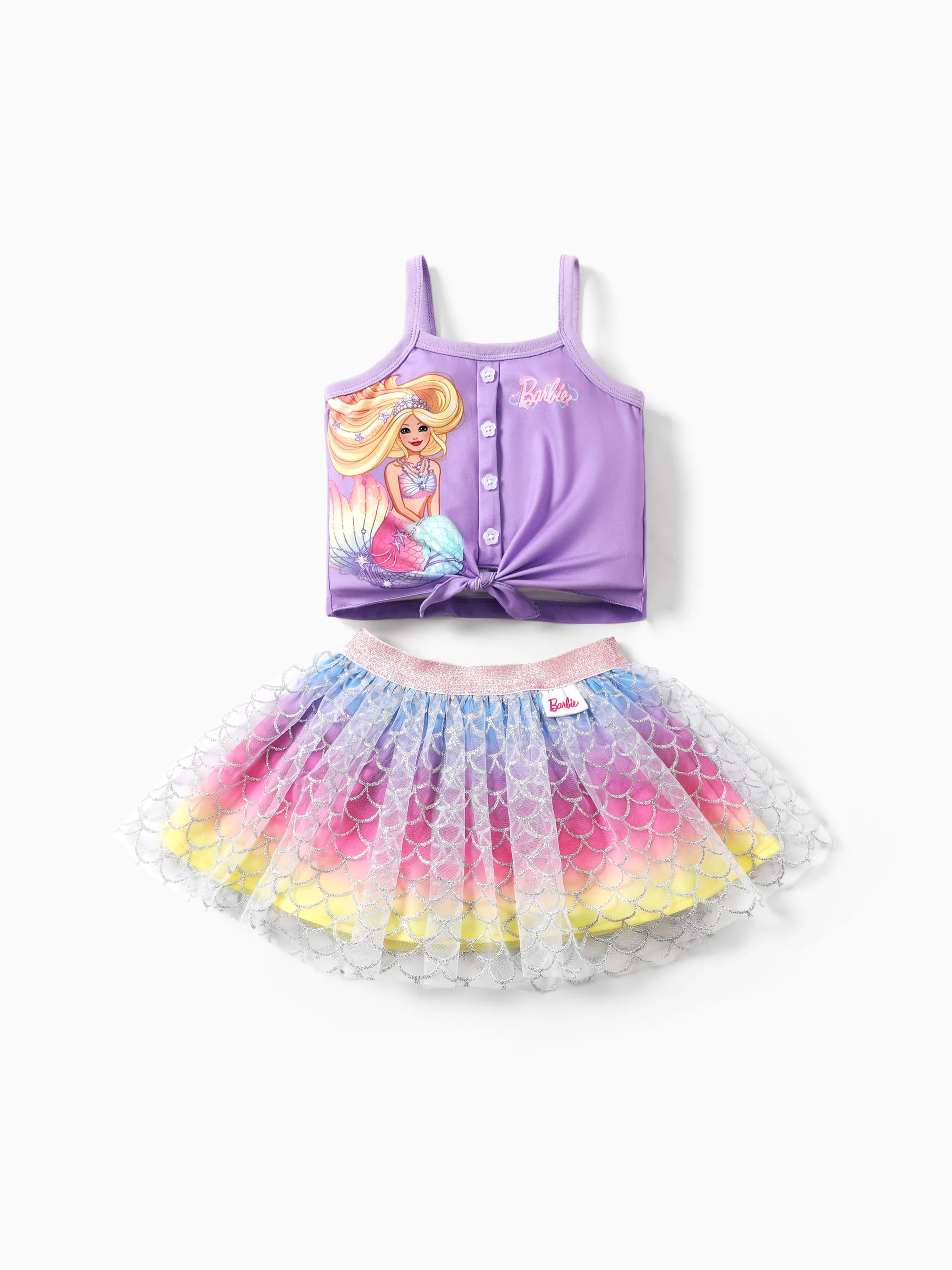 Barbie 2pcs Toddler Girls Mermaid Rainbow Mesh Dress Set