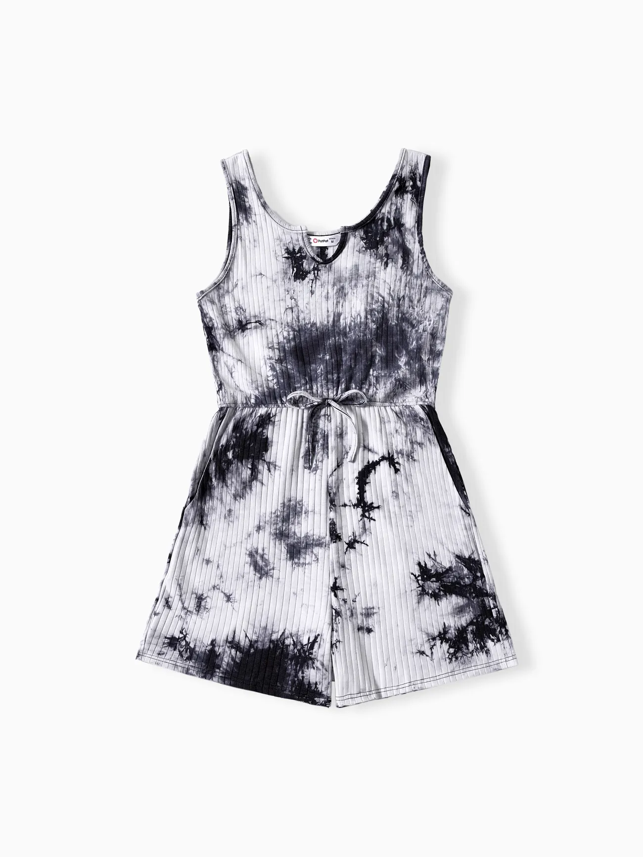 

Mommy and Me Black and white Tie-dyed Drawstring Romper