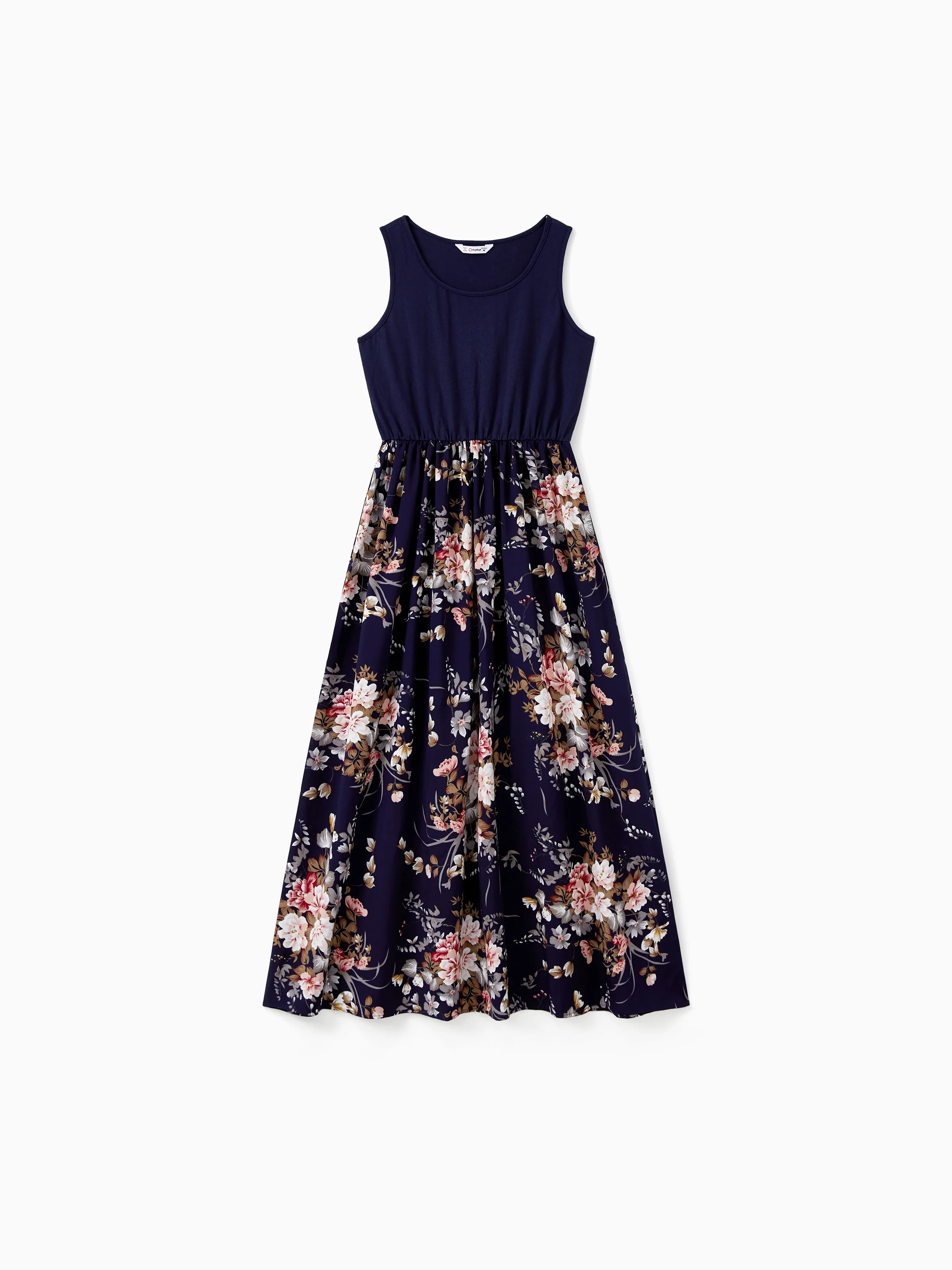 

Family Matching Sleeveless Floral Print Spliced Midi Dresses and Short-sleeve Striped T-shirts Sets