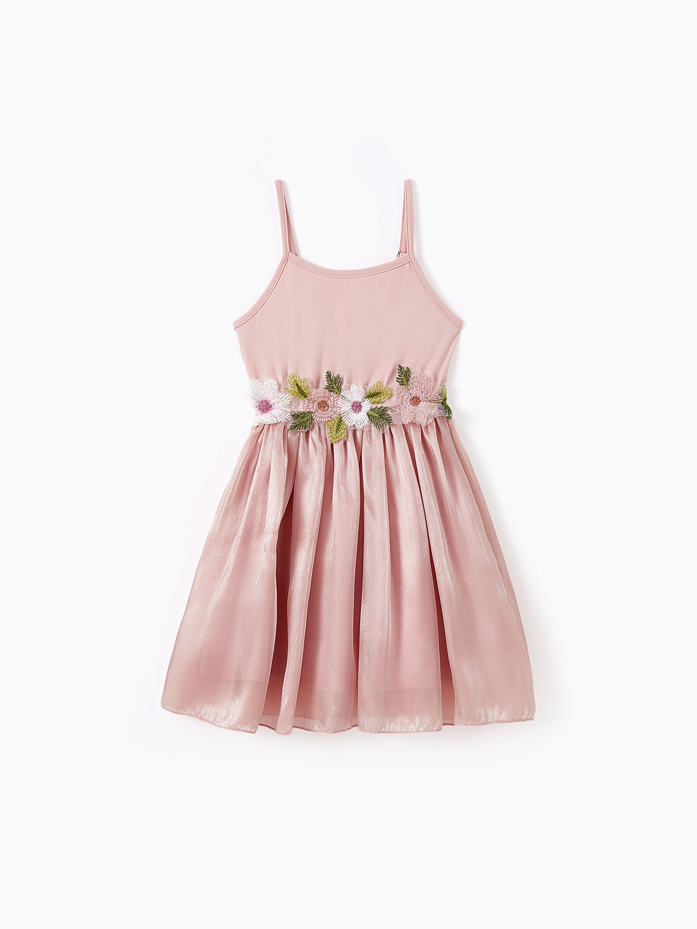 

Mommy and Me Sweet Style Flower Embroidered Sleeveless Pleated Tulle Strap Dresses