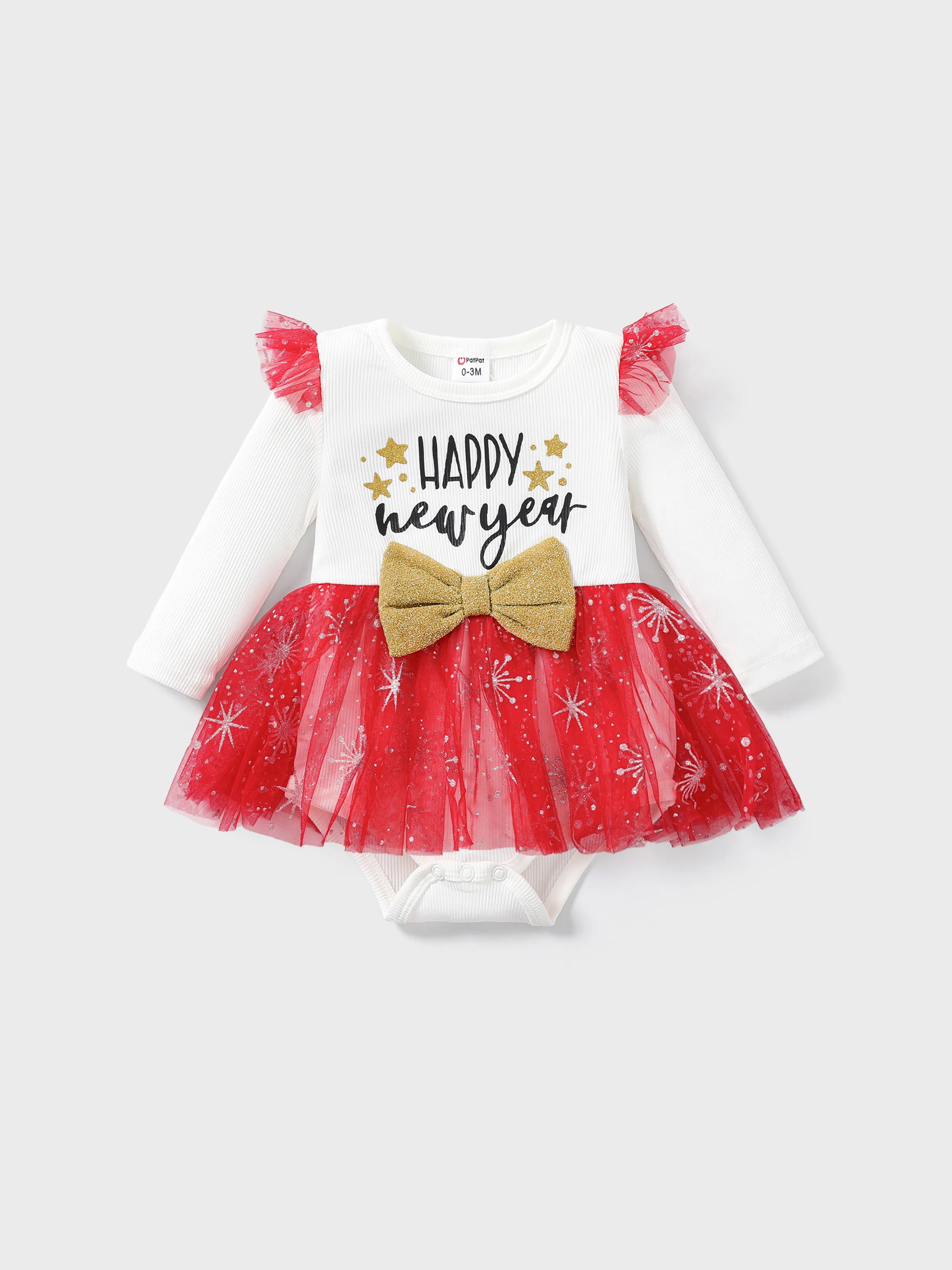 

Baby Girl Sweet New Year Pattern Butterfly Bow Ruffle Mesh Romper