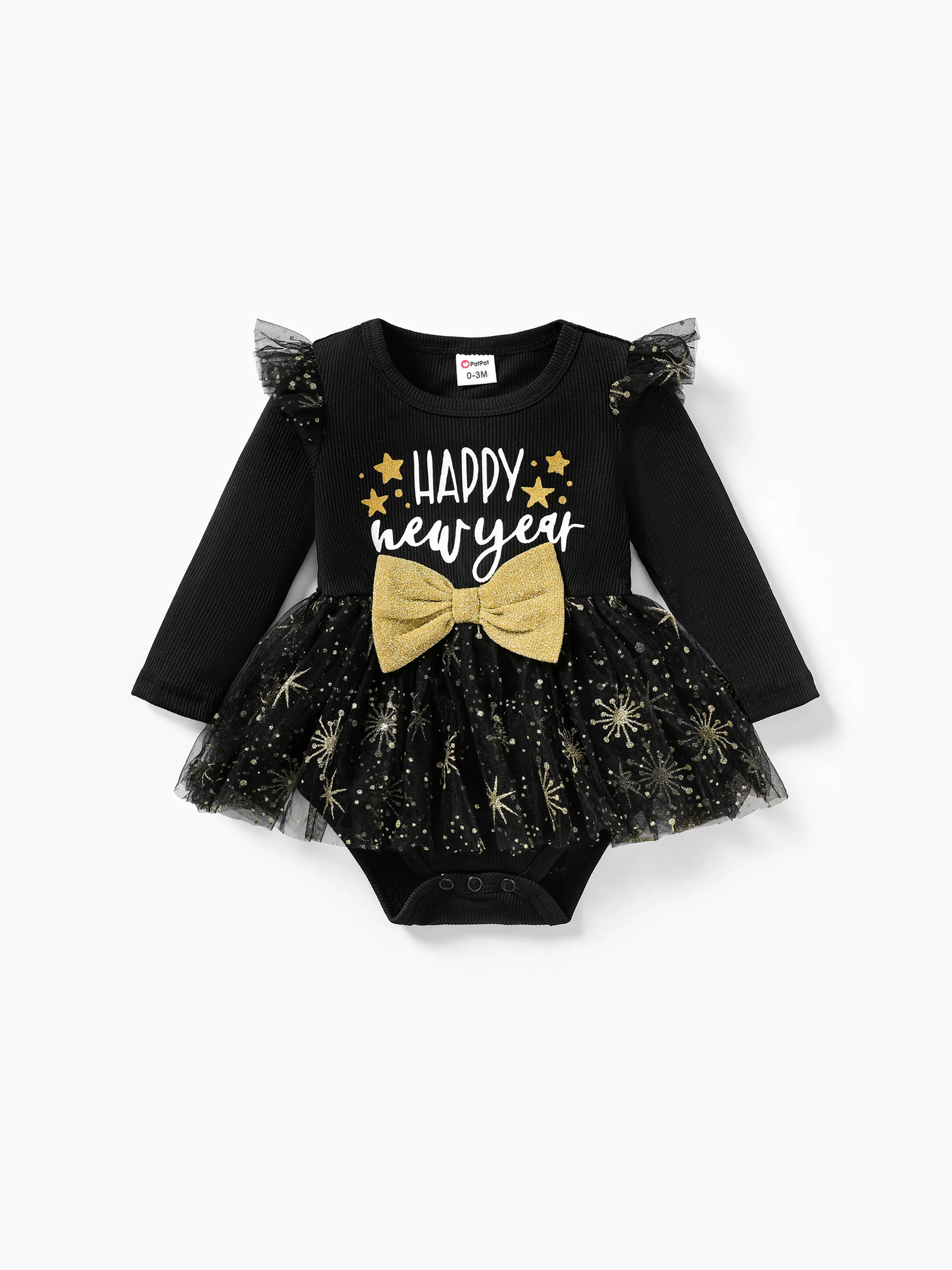 Baby Girl Sweet New Year Pattern Butterfly Bow Ruffle Mesh Romper