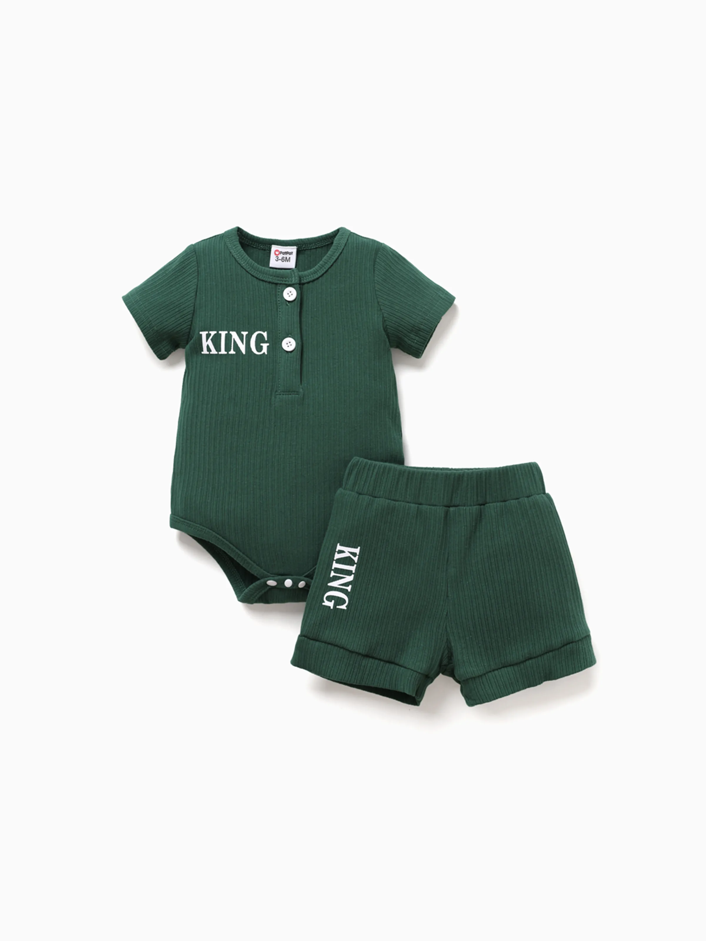 2pcs Baby Boy 95% Cotton Ribbed Letter Print Short-sleeve Romper & Shorts Set