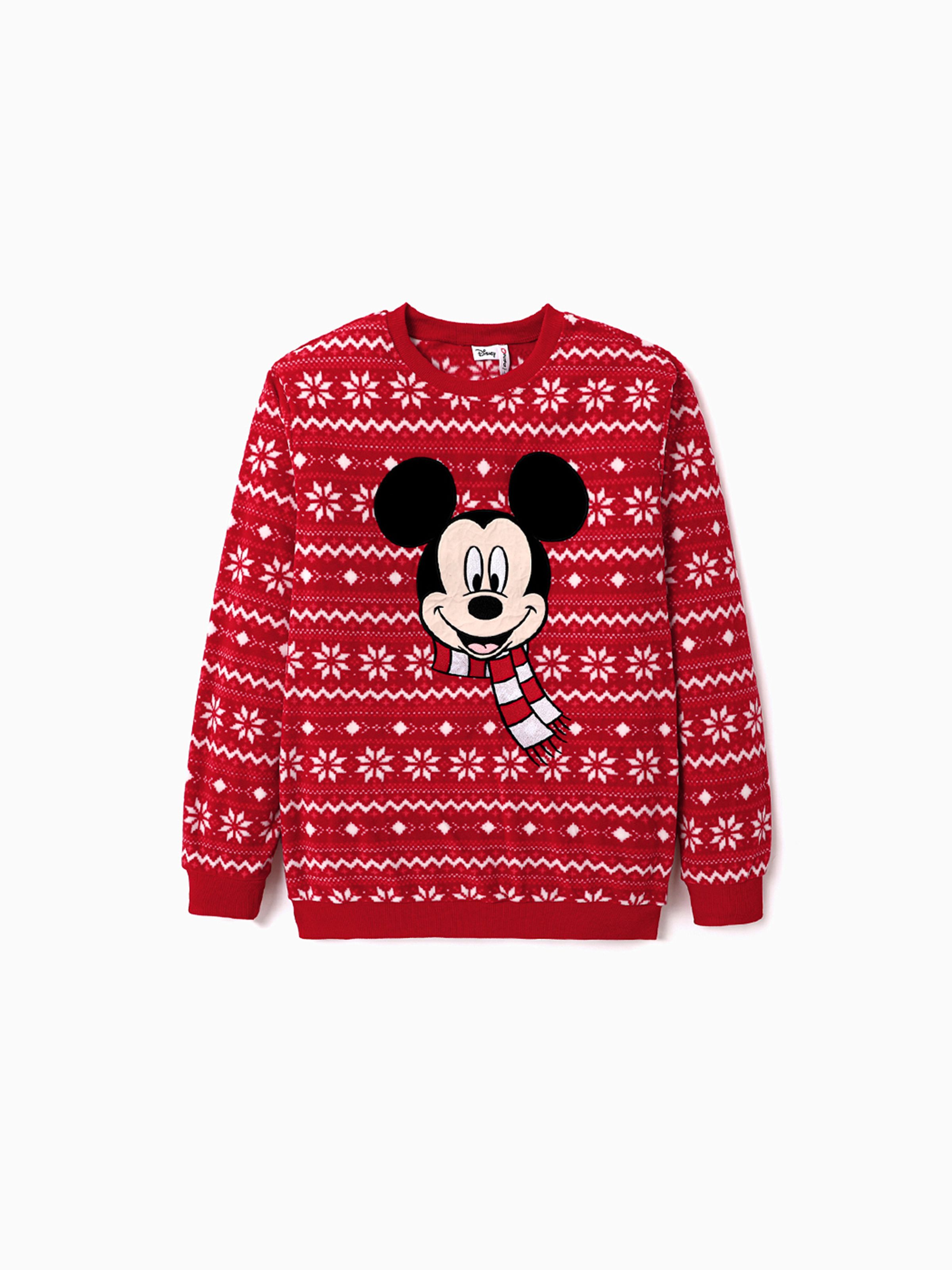 

Disney Mickey and Friends Christmas Family Matching Snowflake Character Print Plush Crew Neck Sweatshirt