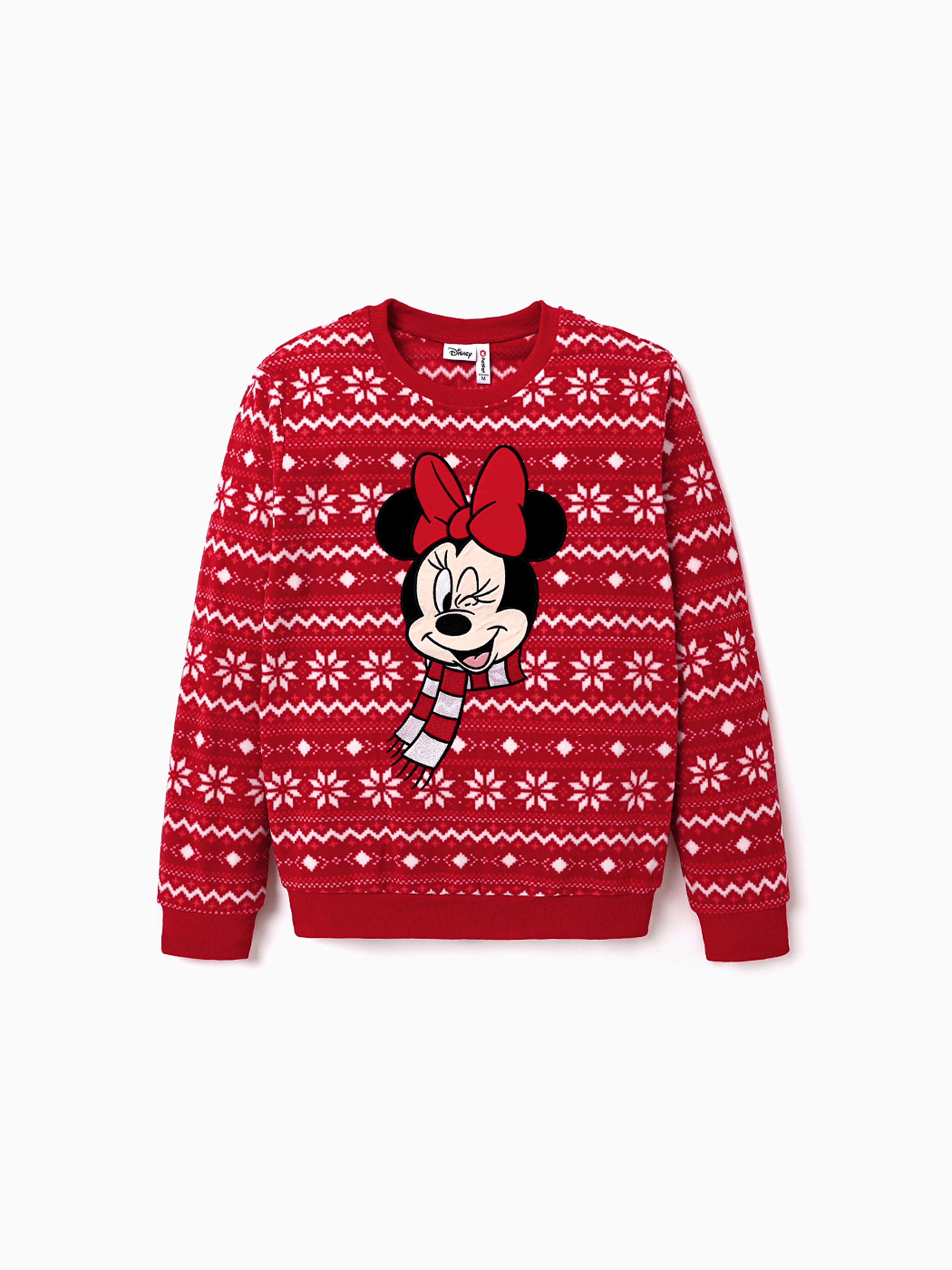 

Disney Mickey and Friends Christmas Family Matching Snowflake Character Print Plush Crew Neck Sweatshirt