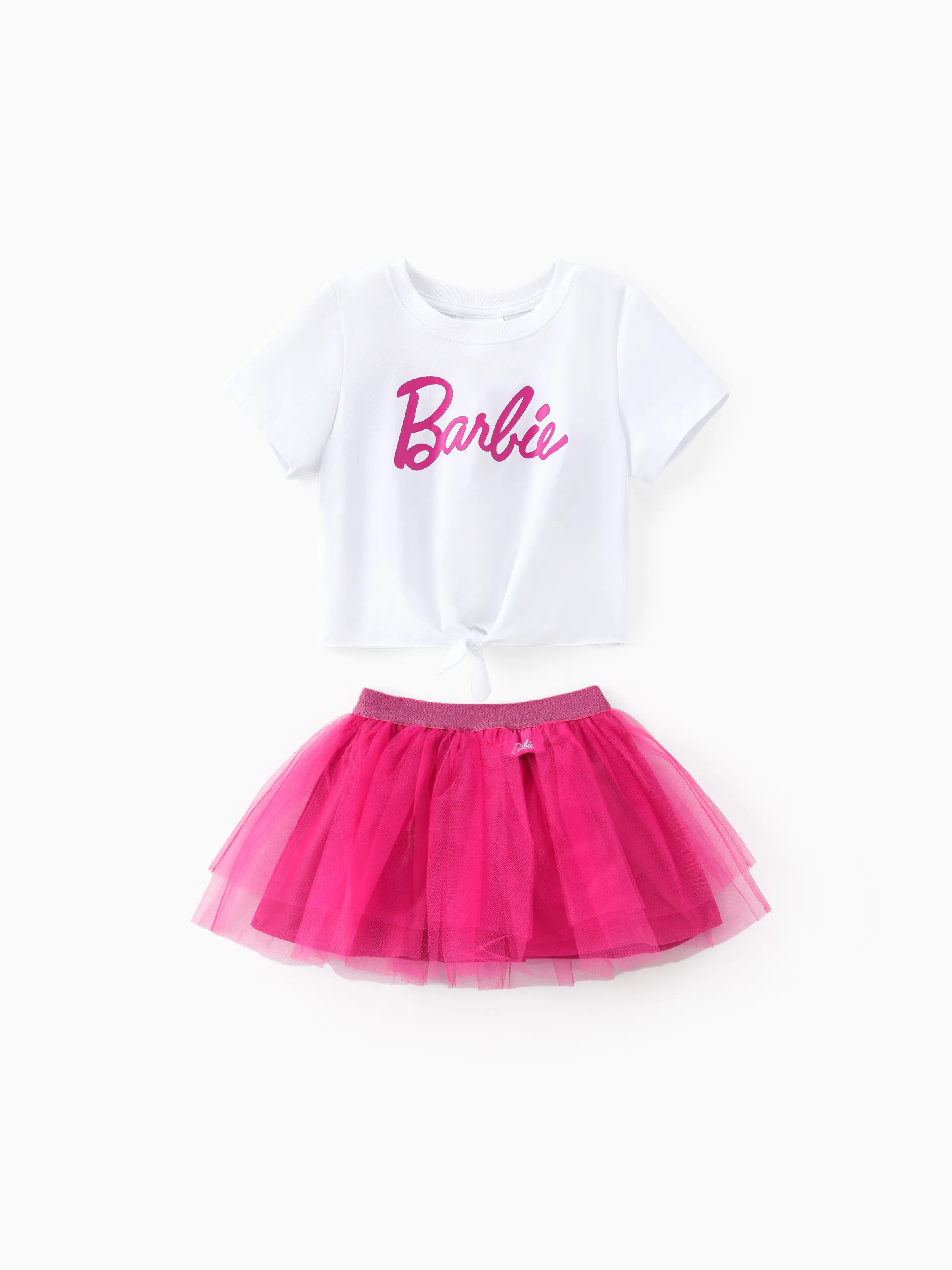 

Barbie 2pcs Toddler Girl Tie Knot Cotton Tee and Mesh Skirt Set