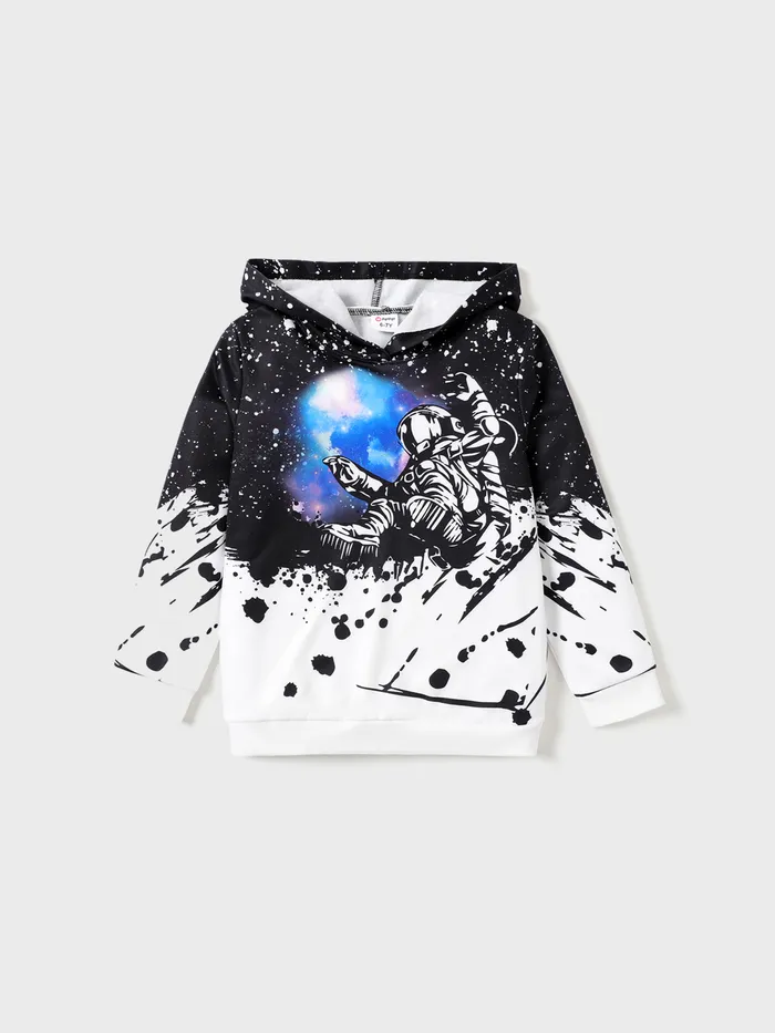 Kid Boy Space Print Trendy Hooded Long Sleeve Sweatshirt