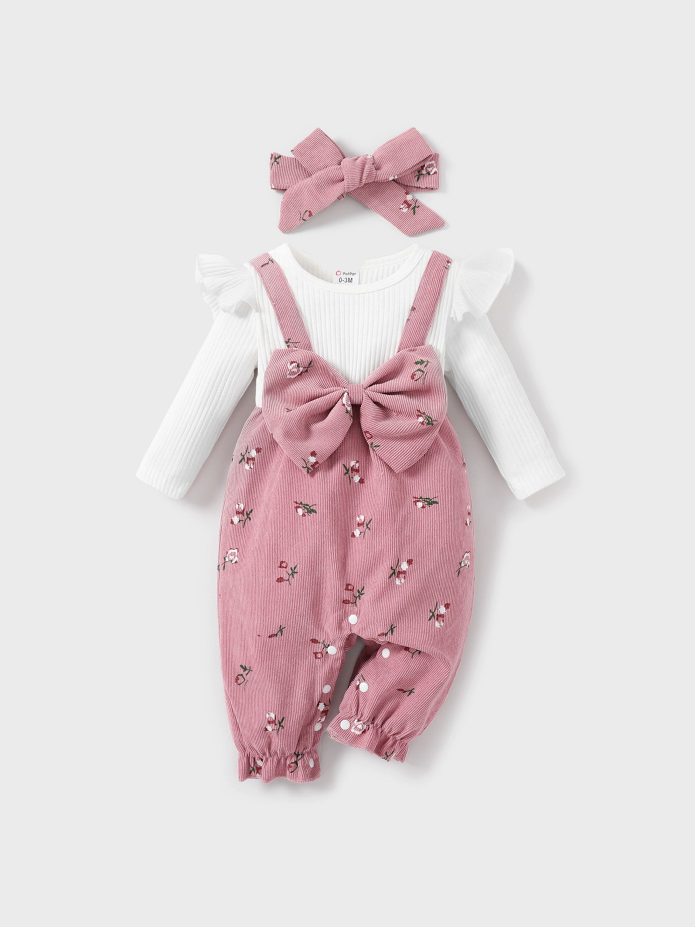 

2pcs Baby Girl Sweet 3D Hyper-Tactile Floral Pattern Jumpsuit Set