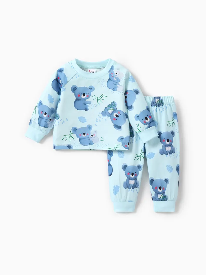 2pcs bebê menino básico coala padrão pijama conjunto