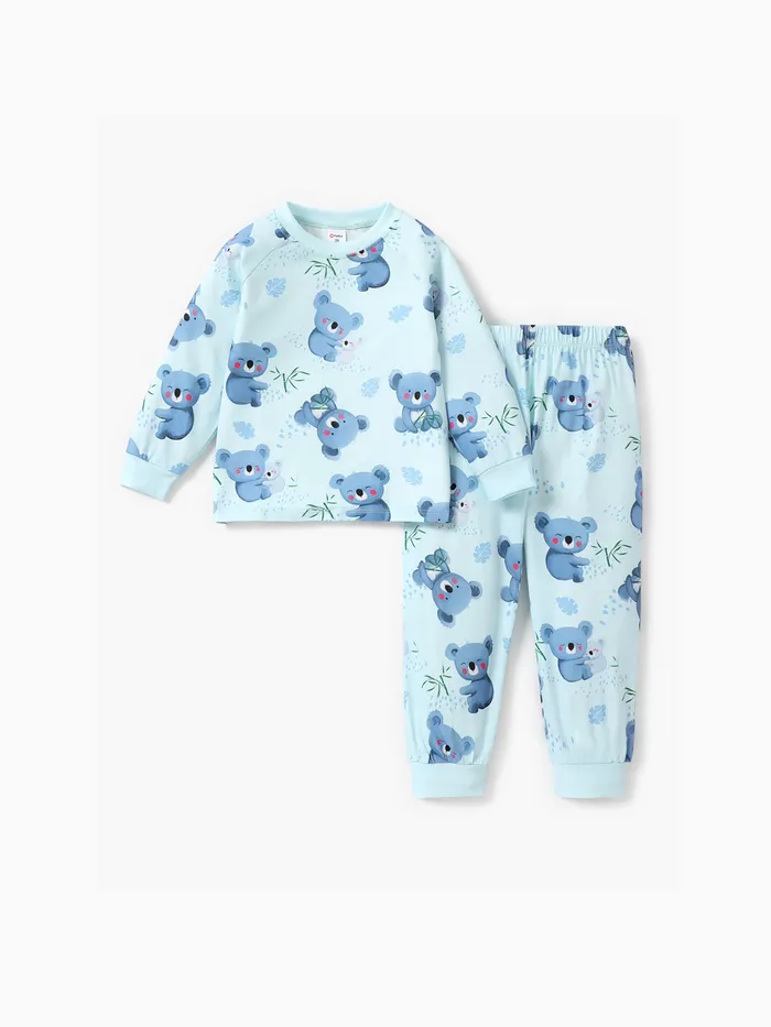 2pcs Toddler Boy Basic Koala Pattern Pajama Set