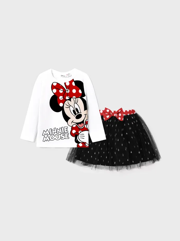 Disney Mickey and Friends Toddler/Kids Girl Cute Character Print Top and Mesh Skirt sets 