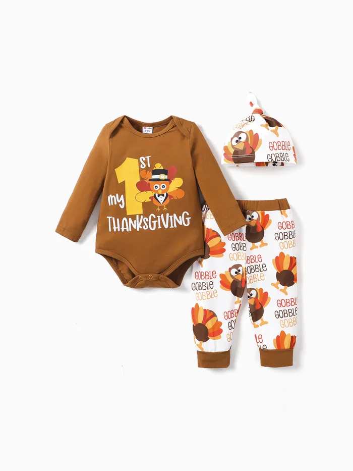 3pcs Baby Boy Thanksgiving Day Pattern Set